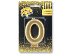 Свеча -цифра "0" Золотая 8см/V